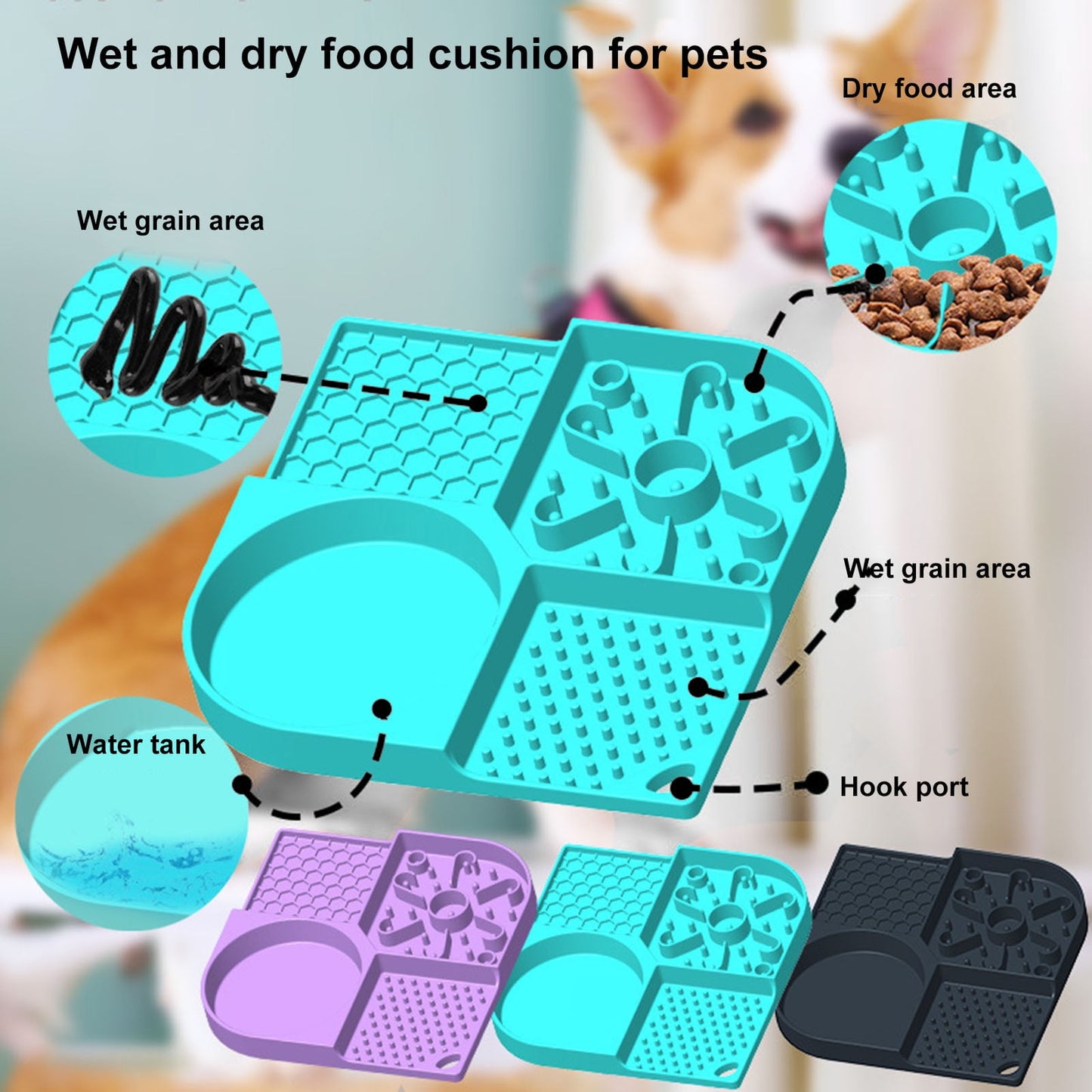 Dog & Cat Licking Mat Slow Feeder Bowl with Suction Cups – 4 Slots, Food Grade