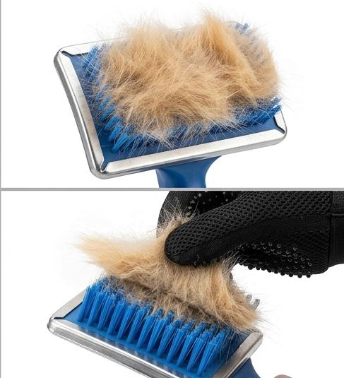 Pet Slicker Brush & Cleaning Glove Set – Pack of 2