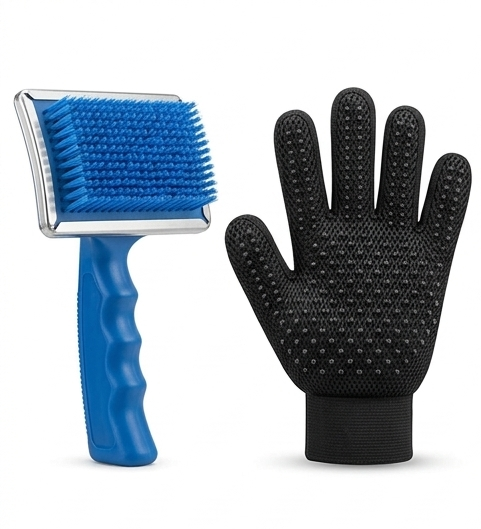 Pet Slicker Brush & Cleaning Glove Set – Pack of 2